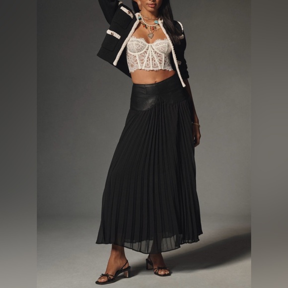Anthropologie Dresses & Skirts - Anthropologie Faux Leather Pleated Midi Skirt